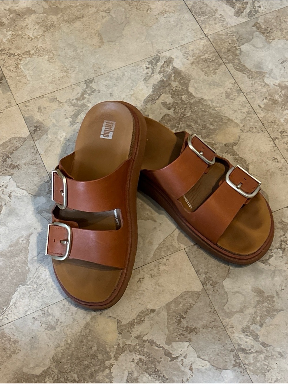 Fitflop Brown Double-Buckle Slide Sandals